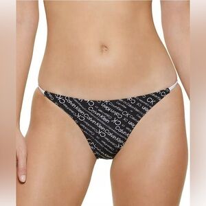 Calvin Klein BLACK Skinny-Strap Logo Bikini Swim Bottom L